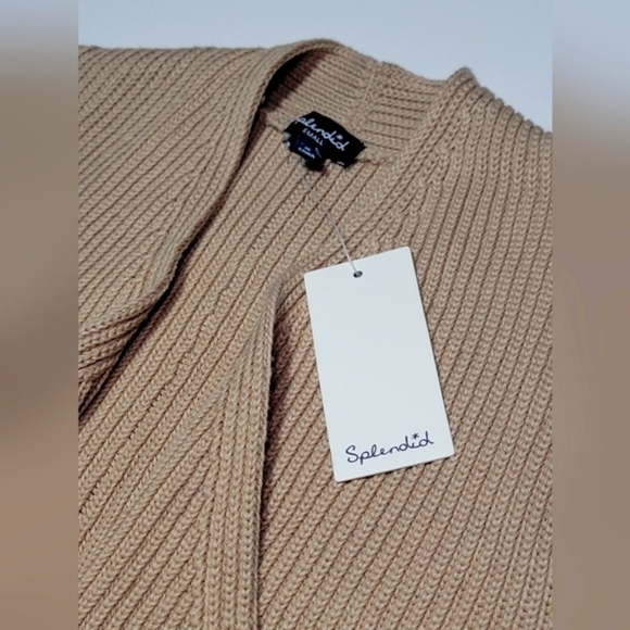 SPLENDID JULIET Sweater Open Front Sleeveless Knit Long Cardigan Tan XS New - Picture 10 of 11